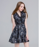 Moon & star printed silk satin dress