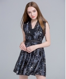 Moon & star printed silk satin dress