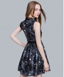 Moon & star printed silk satin dress