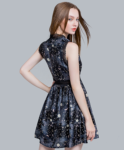 Dress - Moon & star printed silk satin dress