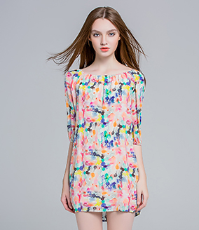 Dress - Water painting printed silk crep de chine dress