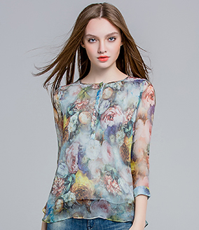 Tops - Floral printed silk crinkle top