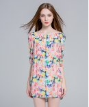 Water painting printed silk crep de chine dress