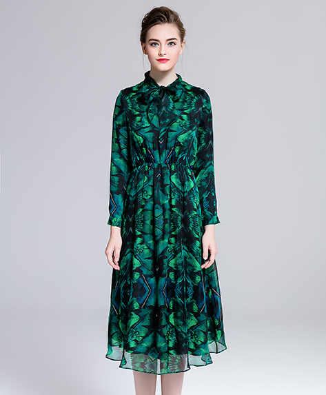 Dress - Printed silk chiffon long dress