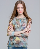 Floral printed silk crinkle top