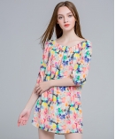 Water painting printed silk crep de chine dress