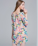 Water painting printed silk crep de chine dress