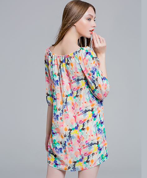 Dress - Water painting printed silk crep de chine dress