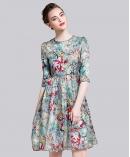 Printed silk organza midi dress