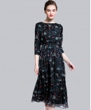 Printed silk chiffon long dress