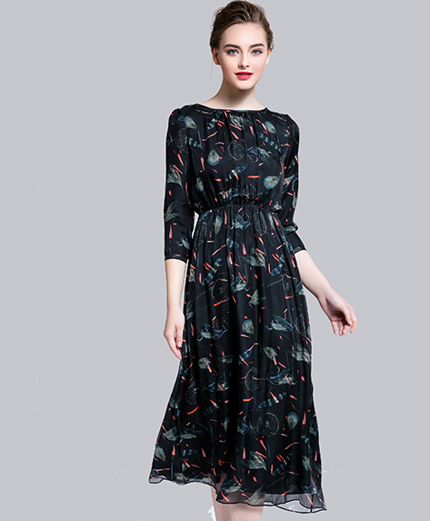 Dress - Printed silk chiffon long dress