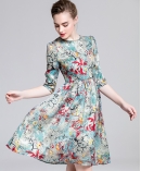 Printed silk organza midi dress