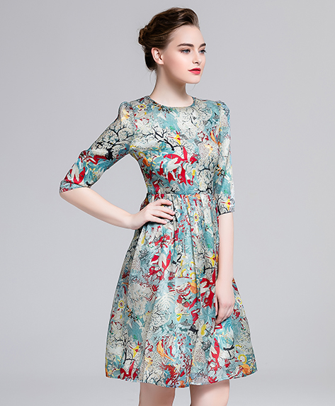 Dress - Printed silk organza midi dress