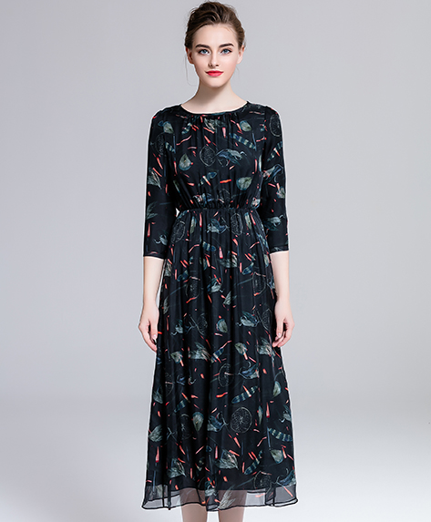 Dress - Printed silk chiffon long dress