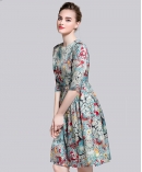 Printed silk organza midi dress