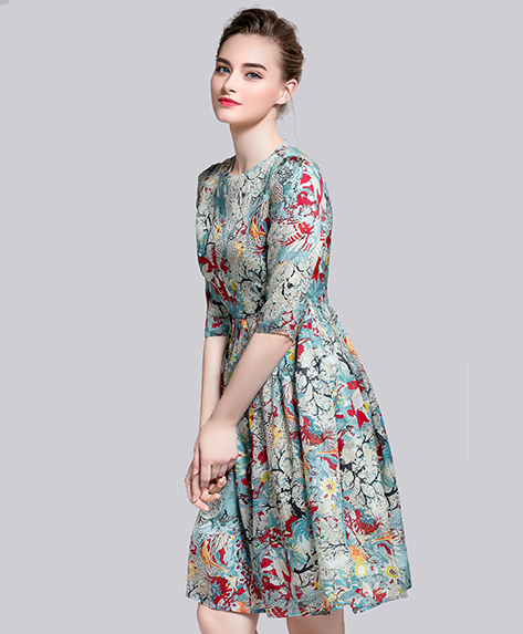 Dress - Printed silk organza midi dress