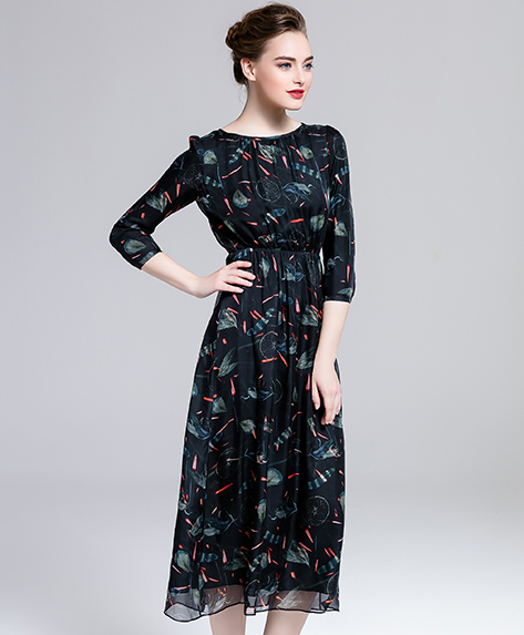 Dress - Printed silk chiffon long dress