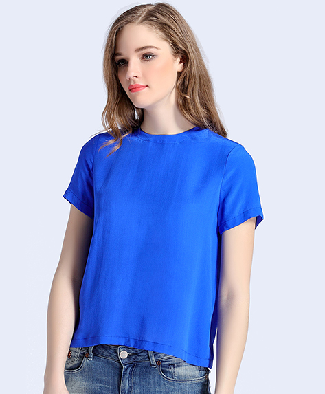 Tops - Blue simple silk crepe de chine top