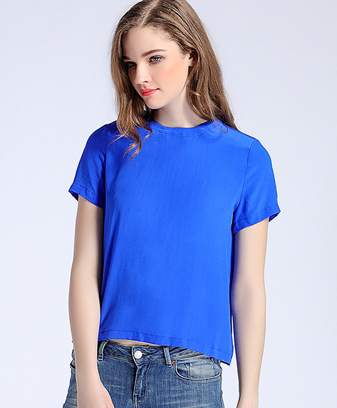 Tops - Blue simple silk crepe de chine top