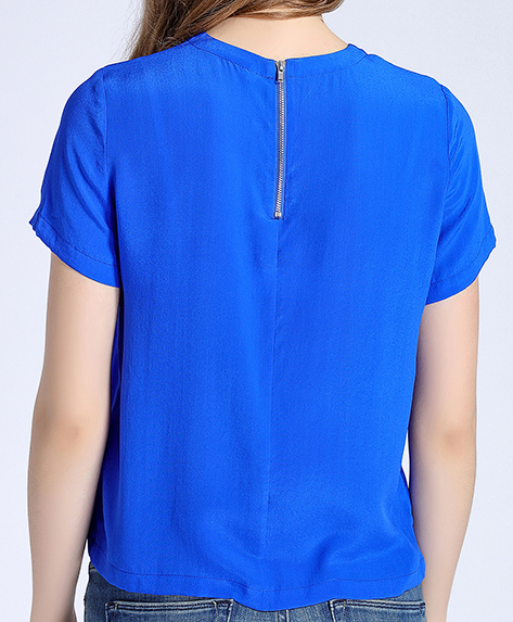 Tops - Blue simple silk crepe de chine top