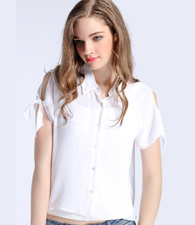 Tops - White sleeve silk crepe de chine short shirt