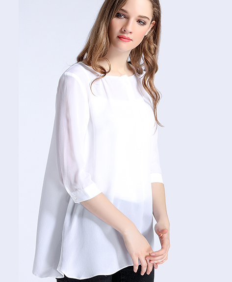 Tops - white simple round neck silk crepe de chine top