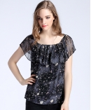 Space printed silk chiffon top