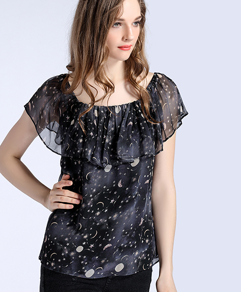 Tops - Space printed silk chiffon top