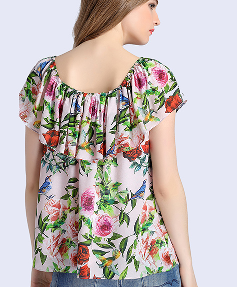 Tops - Rose printed silk crepe de chine top