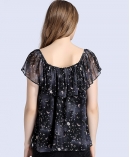 Space printed silk chiffon top