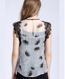 Printed lace silk chiffon top