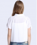 White sleeve silk crepe de chine short shirt