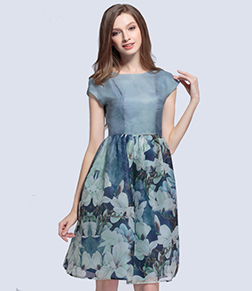 Dress - Floral printed organza  silk dress