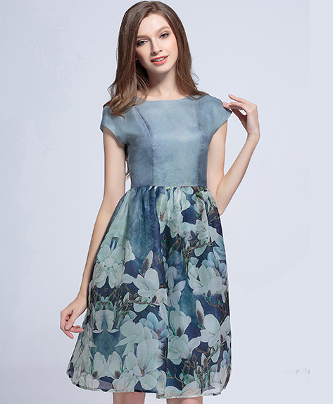 Dress - Floral printed organza  silk dress