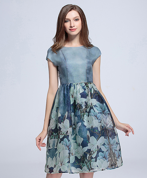 Dress - Floral printed organza  silk dress