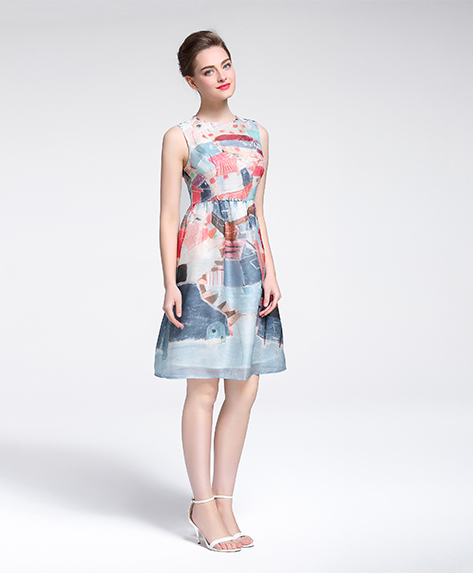 Dress - Printed silk organza midi dress