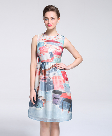 Dress - Printed silk organza midi dress