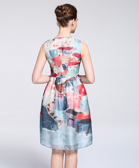 Dress - Printed silk organza midi dress