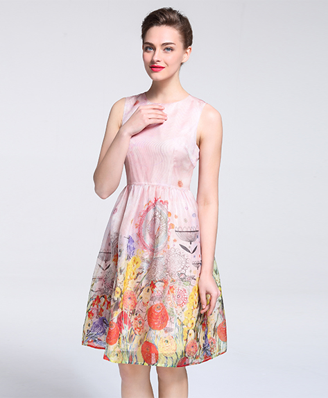 Dress - Printed silk organza midi dress