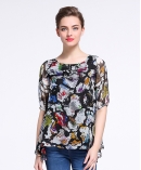 Printed silk chiffon top