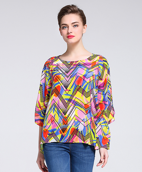 Tops - printed silk  crepe de chine top