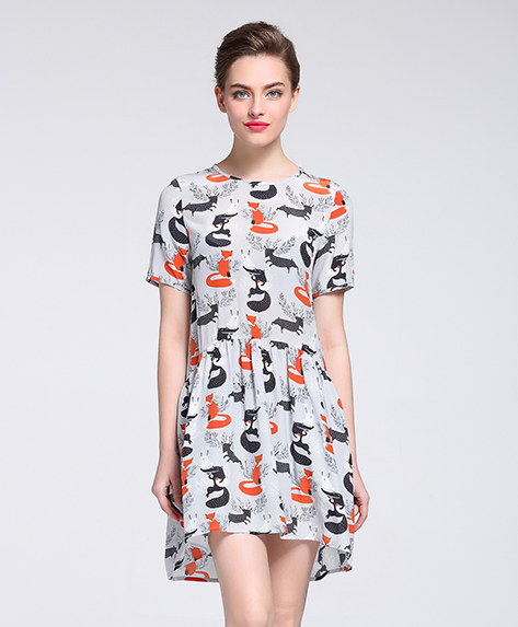 Dress -  Printed Silk crepe de chine  midi dress