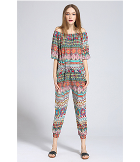 Dress - Ethnic printed silk crepe de chine jumpsuit