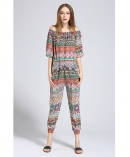 Ethnic printed silk crepe de chine jumpsuit