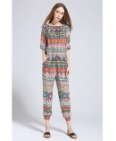 Ethnic printed silk crepe de chine jumpsuit