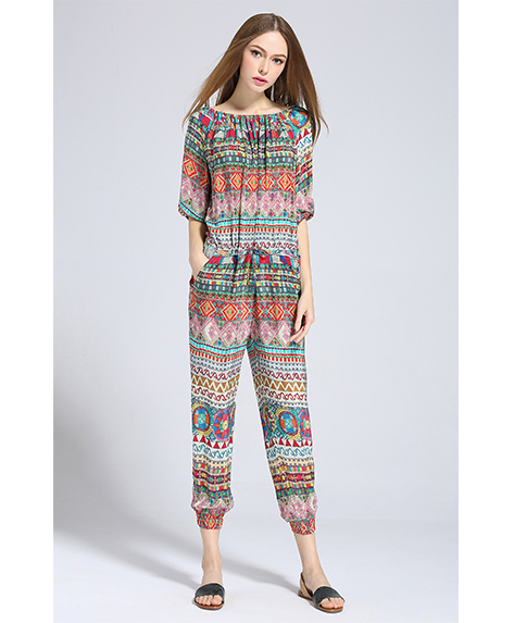 Dress - Ethnic printed silk crepe de chine jumpsuit