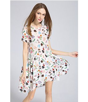 Dress - Printed loose fit silk dress