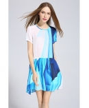 Ocean color printed loose fit silk dress