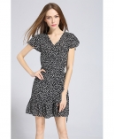 Printed wrap dress fastening along back