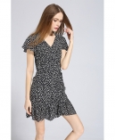 Printed wrap dress fastening along back